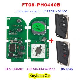 Lonsdor Smart Key FT08 PH0440B Update Version Of FT08-H0440C 312/314Mhz/433.58/434.42 Switchable With Key Shell 8A Chip For Lexus ES300h ES35