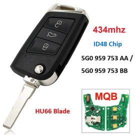 After-Market 434 MHz 3 Buttons MQB Flip Remote Key for VW