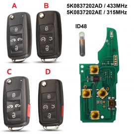 (433 /315MHz) 5K0837202AD 5K0837202AE Flip Remote Key for VW Sharan with 48 Chip