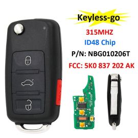 3+1/4 Button Keyless-go Remote Key 315MHz ID48 Chip for Volkswagen 2011-2017 (Models with Prox) P/N: NBG010206T 5K0 837 202 AK
