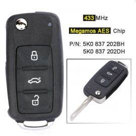 433MHz ASK Megamos AES / ID88 Chip 5K0 837 202 BH / DH Smart Remote Key Fob for Volkswagen Beetle Caddy Caravelle Jetta